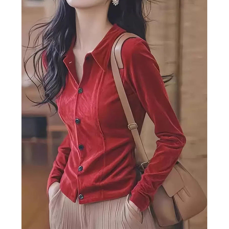 Blouse en velours à boutons pour femmes Chic und Stil