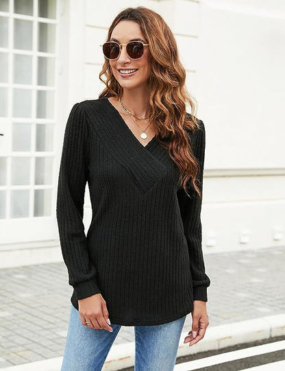 Pull-over à col en V texturé pour femmes Chic und Stil