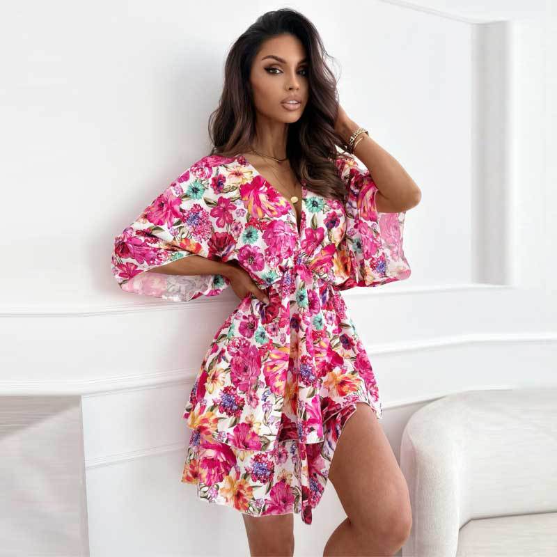 Dames Col Rêve Floral Mini Robe Chic und Stil