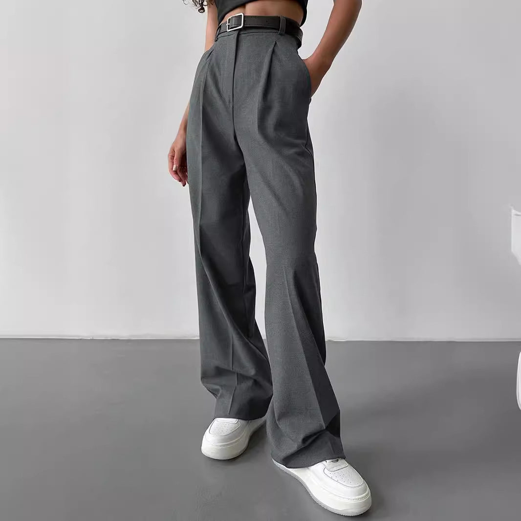 Women Elegant High-Waisted Pants with Distinct Pleats and Tie Belt Chic and Style