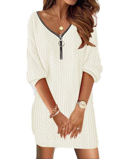 Robe en tricot décontractée pour femmes avec un décolleté en V profond et un détail zip Chic und Stil