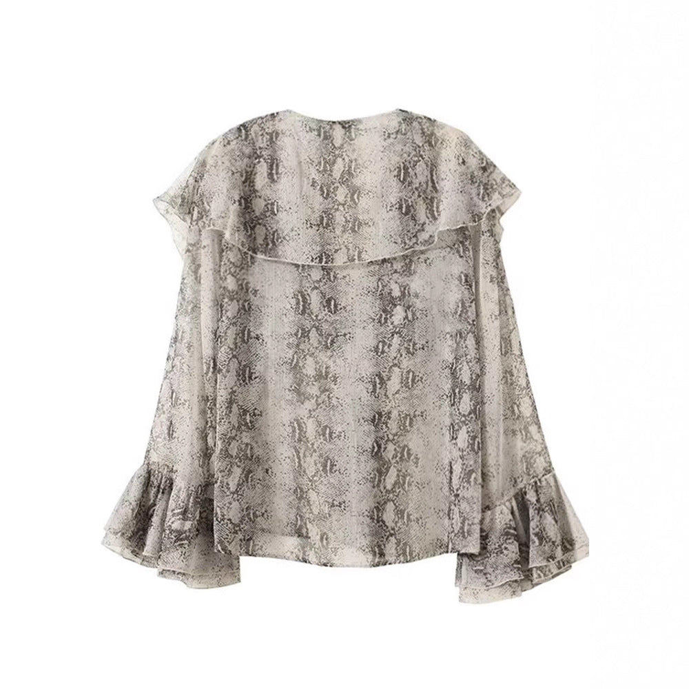 Dames chemisier en chiffon élégant avec volants et motif serpent Chic und Stil