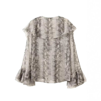 Dames chemisier en chiffon élégant avec volants et motif serpent Chic und Stil