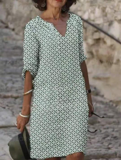 Robe midi décontractée pour femmes avec décolleté en V et boutons pratiques Chic und Stil