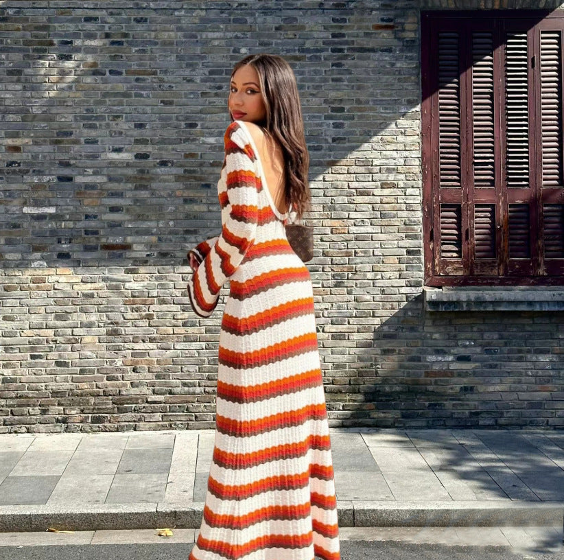 Robe maxi tricot pour femmes avec un élégant motif côtelé Chic und Stil