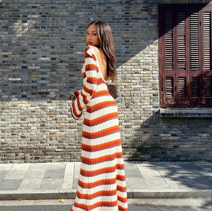 Robe maxi tricot pour femmes avec un élégant motif côtelé Chic und Stil