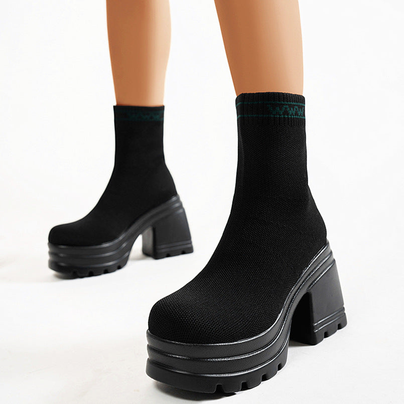 Bottes hautes chunky pour femmes avec semelle antidérapante et tige élastique Chic und Stil