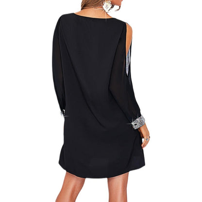 Robe minime élégante pour femmes avec design sans épaules et manches scintillantes Chic und Stil
