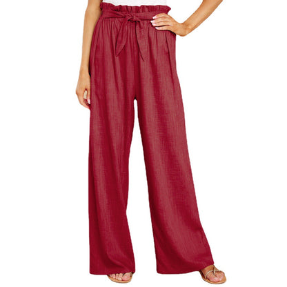 High-waisted linen pants for women with a tie belt Chic and Style