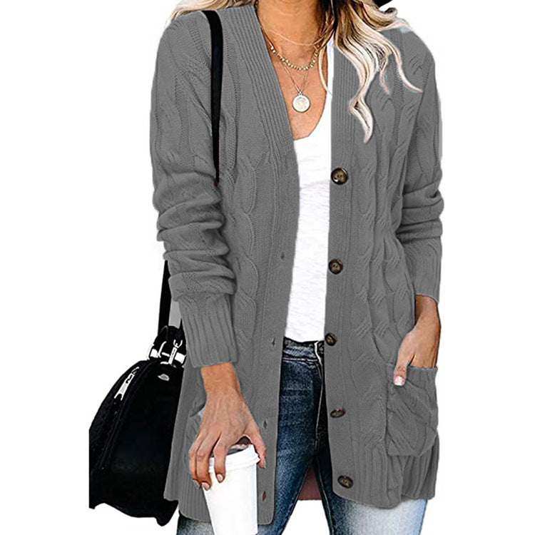 Cardigan en tricot grossier pour femmes avec des détails de boutons et des poches pratiques Chic und Stil