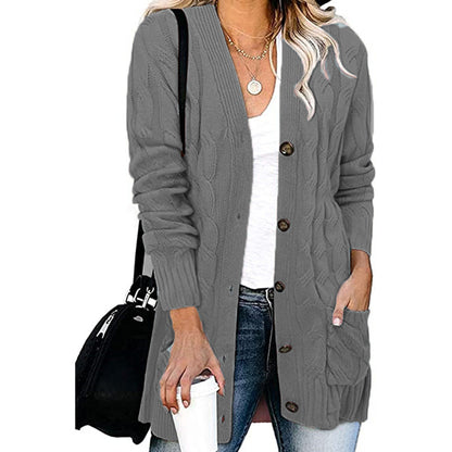 Cardigan en tricot grossier pour femmes avec des détails de boutons et des poches pratiques Chic und Stil