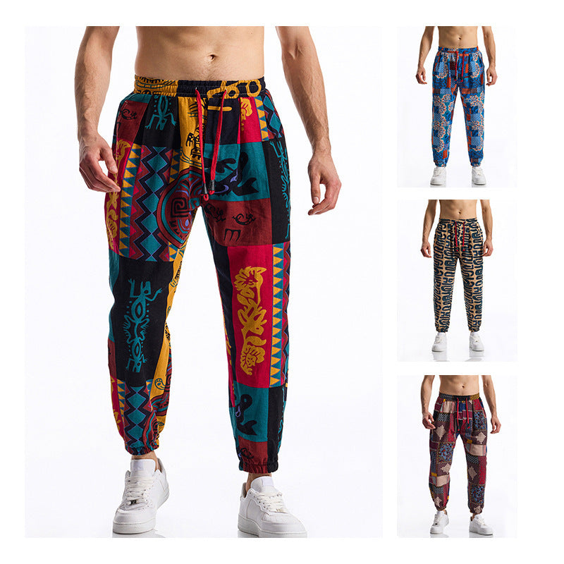 Men's casual pants with colorful pattern and elastic waistband Chic und Stil