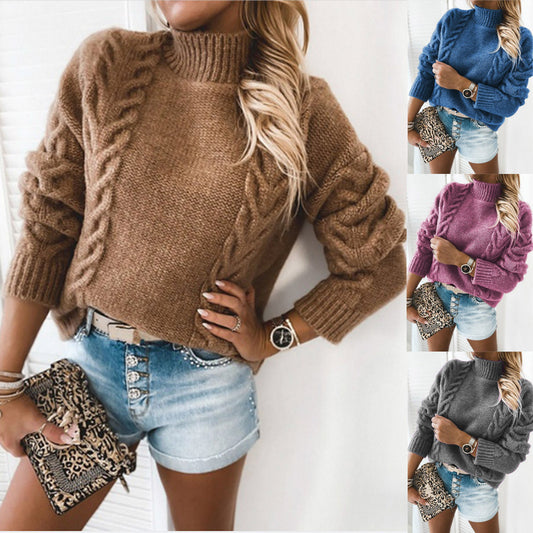 Pull femme en tricot épais avec col montant et design côtelé Chic und Stil
