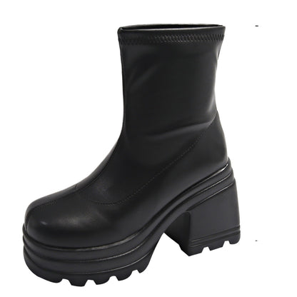 Bottes à tige haute tendance pour femmes avec un large talon bloc Chic und Stil