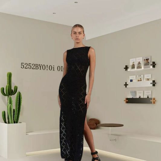 Robe maxi pour dames avec tissu en losanges décoratif et fente latérale Chic und Stil