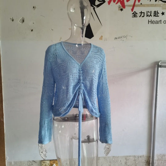 Femme pull à col V tendance avec fronces Chic und Stil