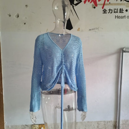 Femme pull à col V tendance avec fronces Chic und Stil