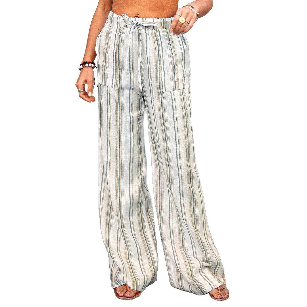 Wide linen pants for women with elastic waistband and side pockets Chic and Style