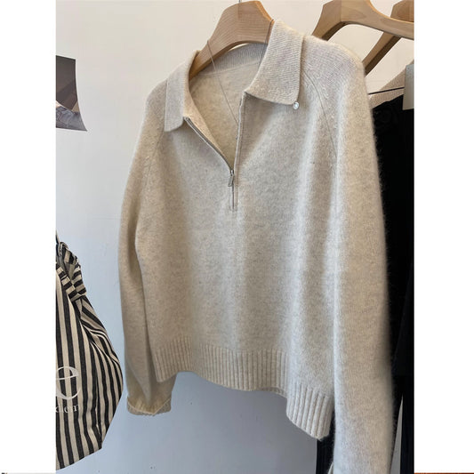 Pull confortable pour femmes avec col montant et fermeture éclair courte Chic und Stil