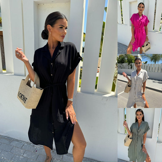 Women's Short Sleeve Dress with Belt at Waist Chic und Stil