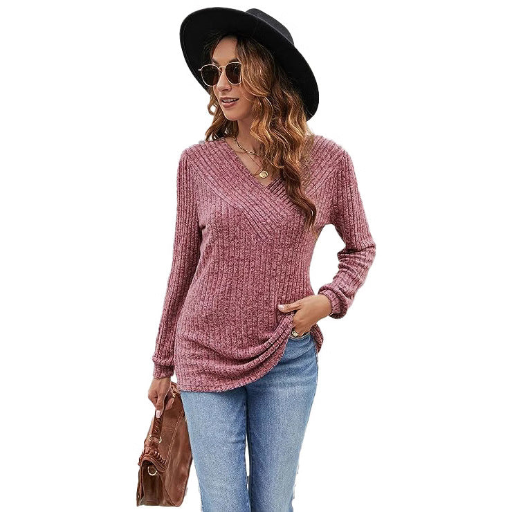Pull-over à col en V texturé pour femmes Chic und Stil