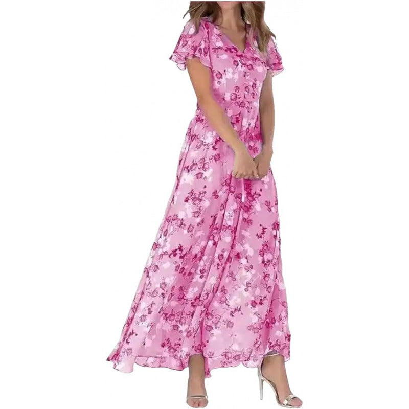 Robe maxi femme avec des détails de volants élégants et un design floral Chic und Stil