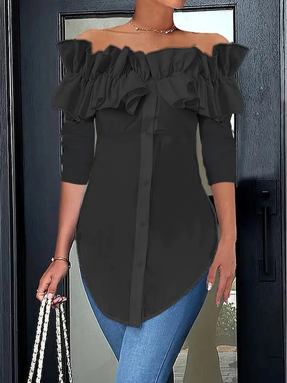 Chemisier femme épaules nues avec volants et patte de boutonnage Chic und Stil