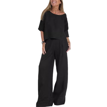 Chic and Style linen casual set for women with a loose top and palazzo pants