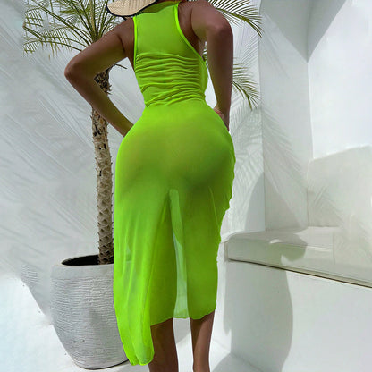 Femmes Robe Maxi Sans Manches Raffung Chic und Stil