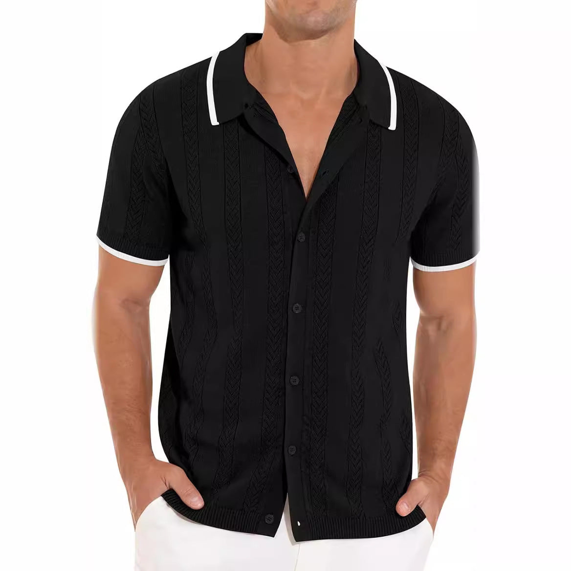 Chemise polo à manches courtes pour hommes avec design texturé Chic und Stil