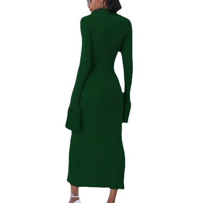 Robe en tricot côtelé pour femmes avec bouton et barre latérale Chic und Stil
