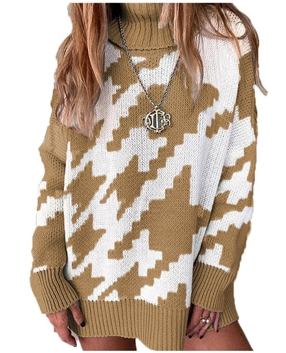 Pull en maille épaisse pour femmes avec col montant et motif géométrique moderne Chic und Stil
