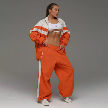 Women's sports set with zipper and wide pants Chic and Style
