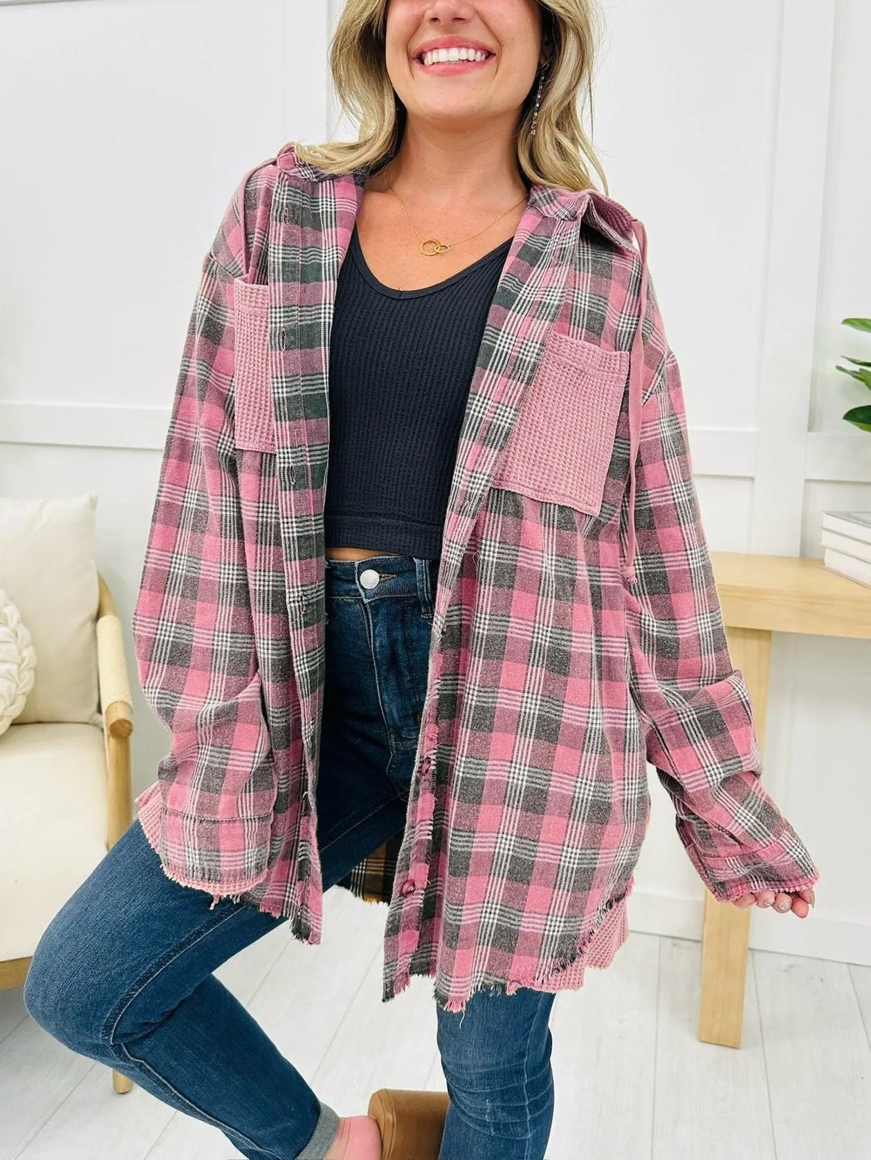 Chemise de veste en flanelle à carreaux décontractée pour dames avec poches pratiques Chic und Stil