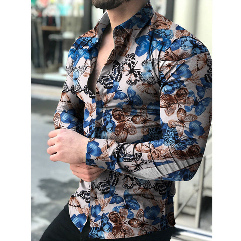 Chemise à manches longues pour hommes avec design floral de papillon Chic und Stil