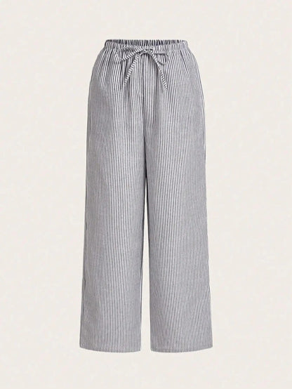 Pantalons larges pour femmes à rayures avec ceinture élastiquée confortable Chic und Stil