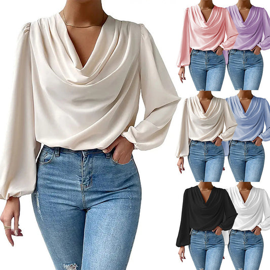 Chemisier élégant pour femmes avec décolleté en V profond et manches bouffantes décontractées Chic und Stil
