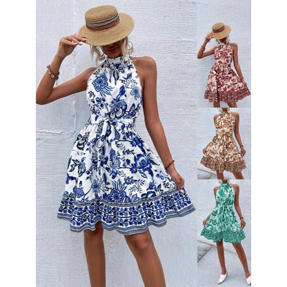 Robe à liens autour du cou florale pour femmes Chic und Stil