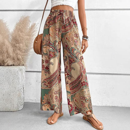 Wide Palazzo pants for women with paisley floral pattern and elastic waist Chic und Stil