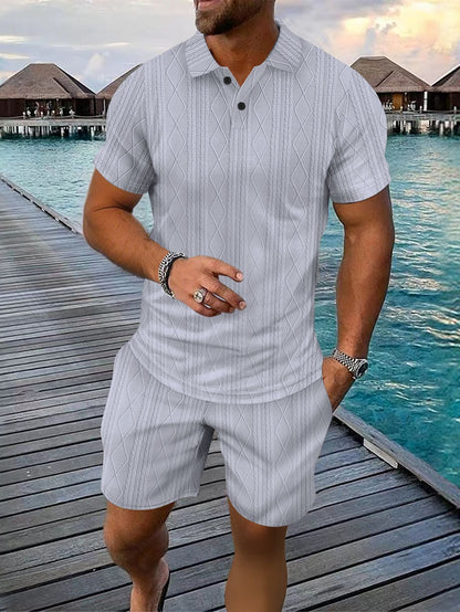 Hommes Ensemble Polo en Tricot Structuré et Shorts Chic und Stil