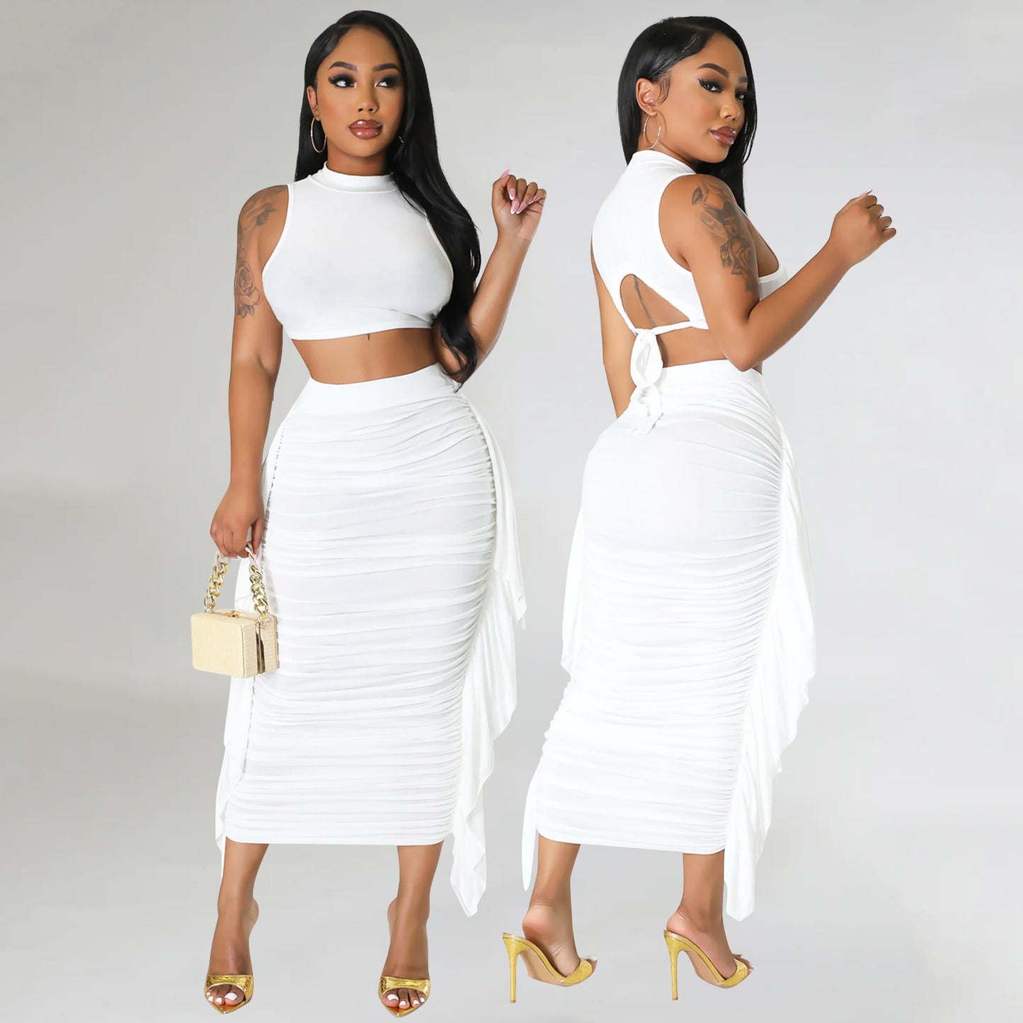 High Waist Bodycon Dress and Crop Top Set for Women Chic and Stylish