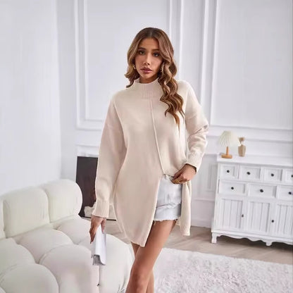 Pull-over en tricot surdimensionné pour femmes avec col haut Chic und Stil