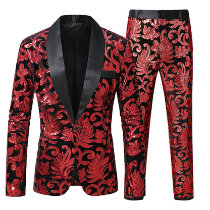 Costume de smoking scintillant pour hommes avec motifs floraux en sequins Chic und Stil