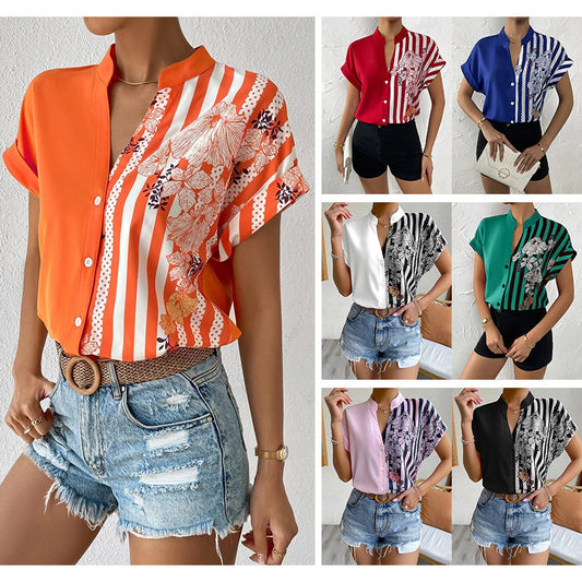 Blouse à boutons élégante pour femmes avec patchwork floral Chic und Stil