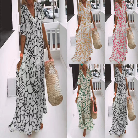 Dames Robe Maxi Florale Fluid Chic und Stil
