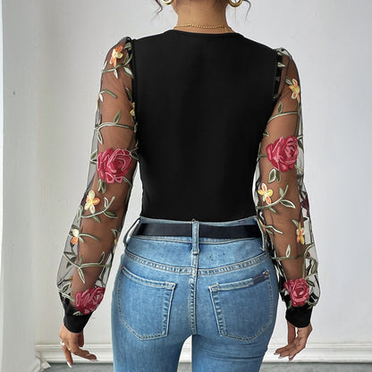 Body à motifs floraux brodé pour femme Chic und Stil