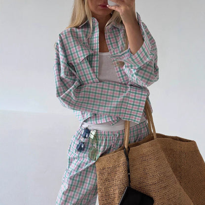 Chemisier à carreaux décontracté pour femmes en coton avec une coupe généreuse Chic und Stil