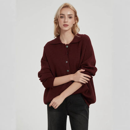 Dames oversized tricot pull avec col élégant et détails de boutons Chic und Stil