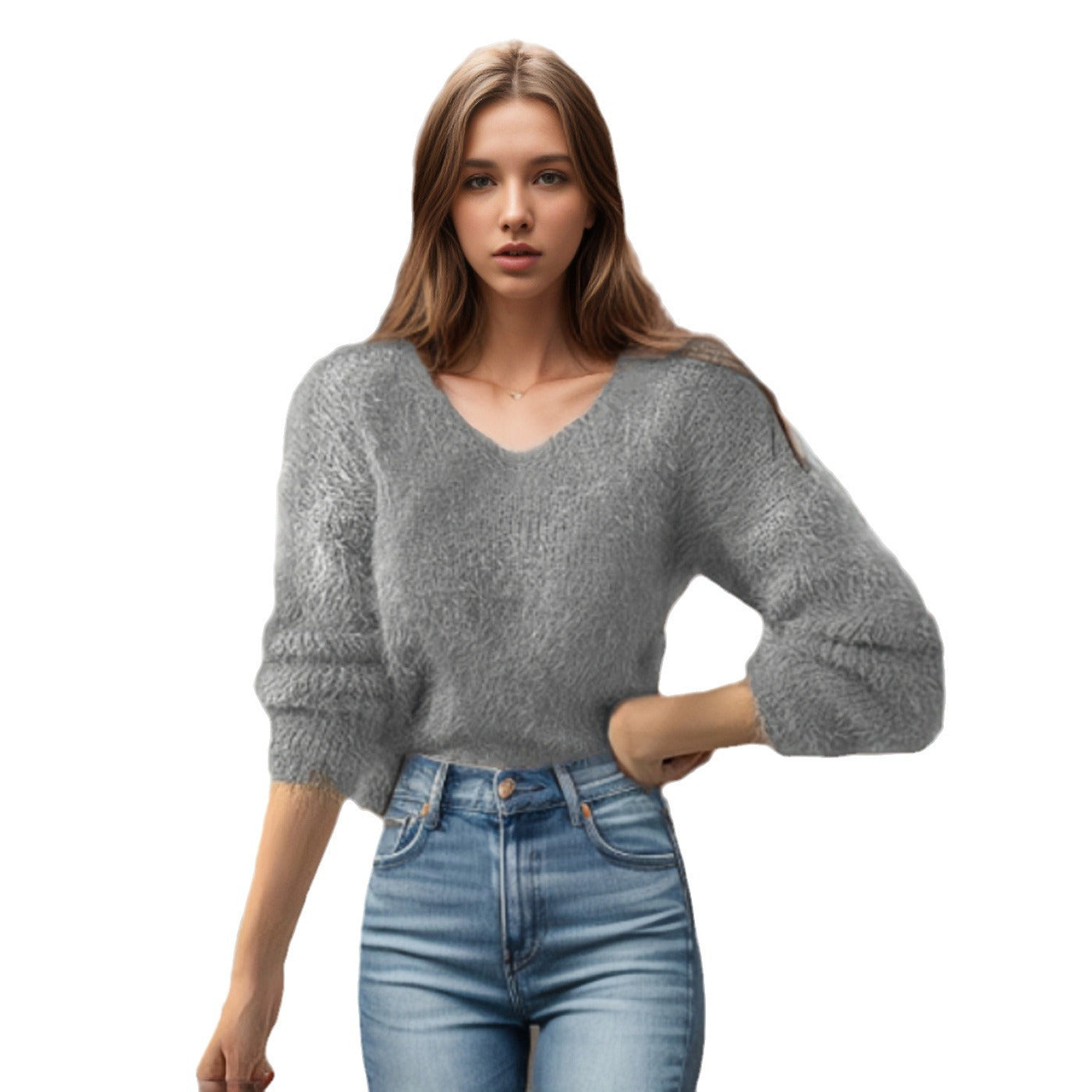 Dames en viscose pull avec des manches volumineuses et décolleté en V Chic und Stil