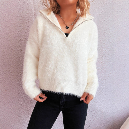 Femme pull doux avec col haut et fermeture éclair Chic und Stil